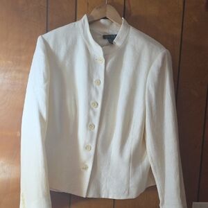 Ralph Lauren Ivory Womens Blazer 18W 100% linen Lined Cream Button Front Office